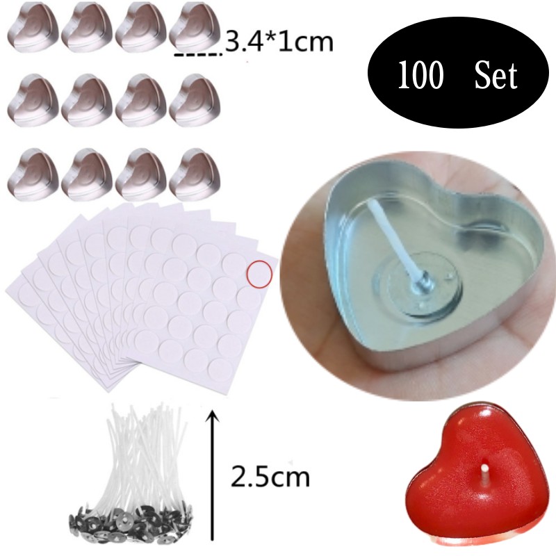 100 Sets Heart shaped Empty Al - Candle Supplies Tins 评论和价格